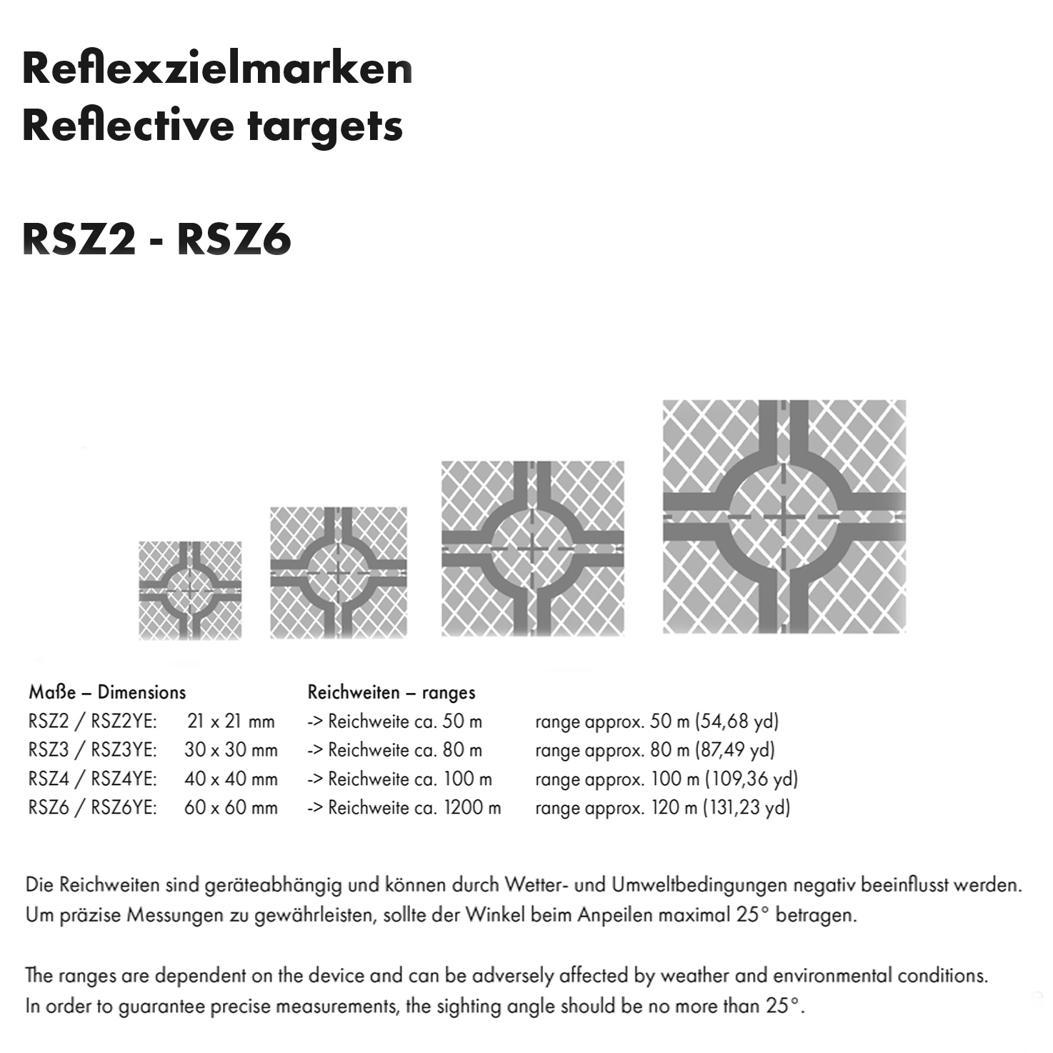 Reflexzielmarken - selbstklebend - RSZ3 30 x 30 mm auf Folie, Zielweite ca. 80 m