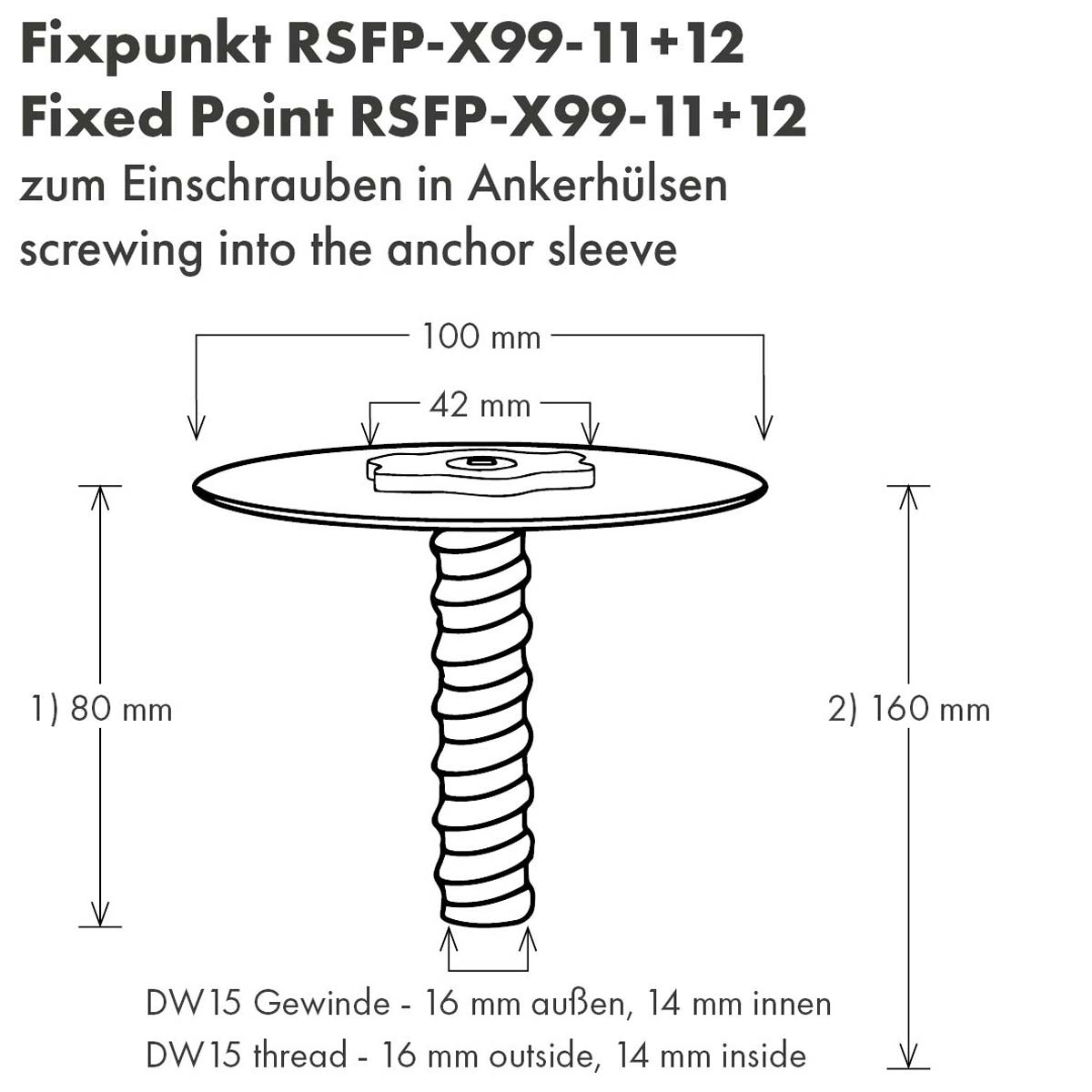 Fixpunkt RSFP-X99-12 mit DW15-Gewinde von Rothbucher Systeme