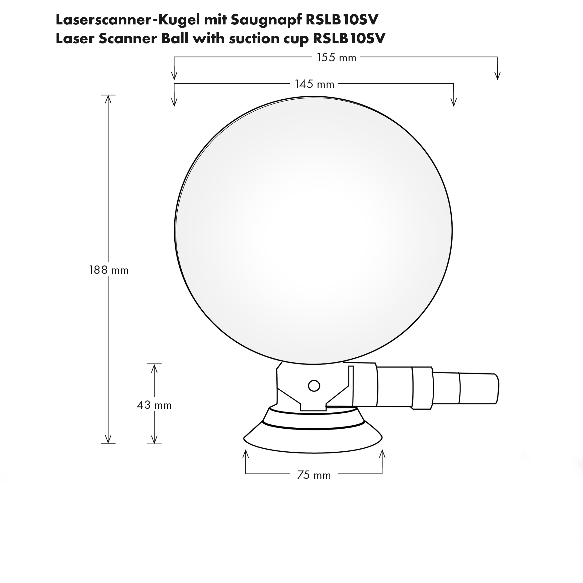 Laserscanner-Kugel auf Saugnapf RSLB10SV von Rothbucher Systeme