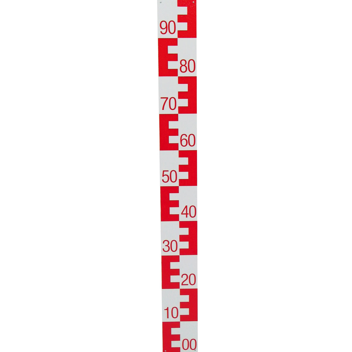 Pegellatte aus Hartkunststoff, 1 m rot oben 90 nach unten 00 absteigend, 10 cm breit