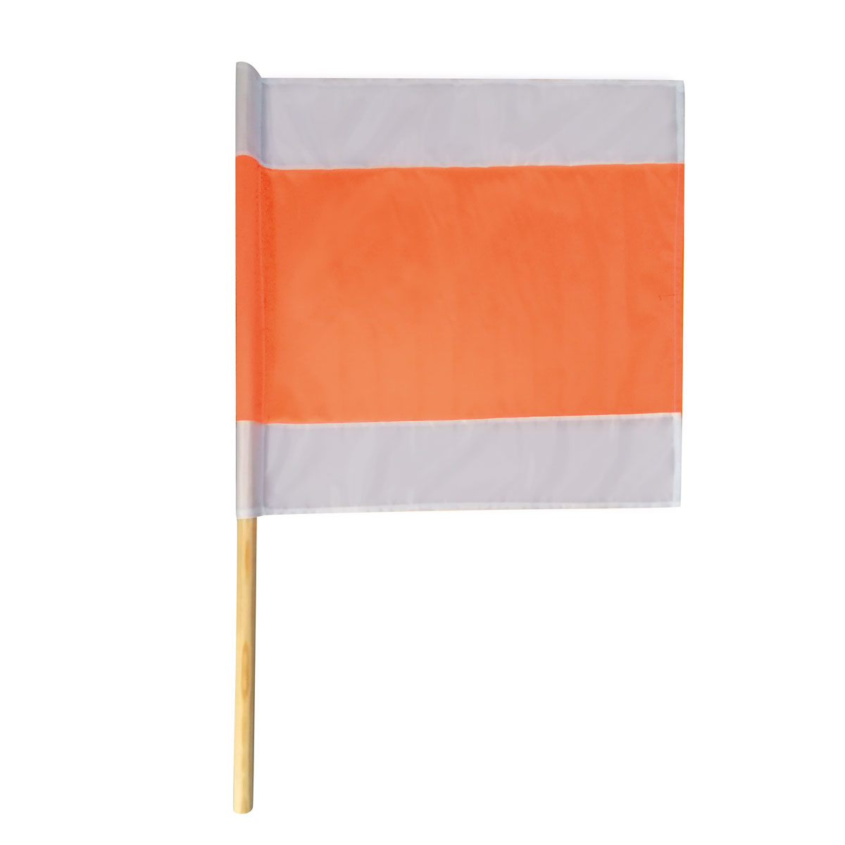 Warnflagge a.Tuch750x750 mm m.Schlaufe weiß/orange/weiß, Holzstiel 1,1 m Ø25 mm