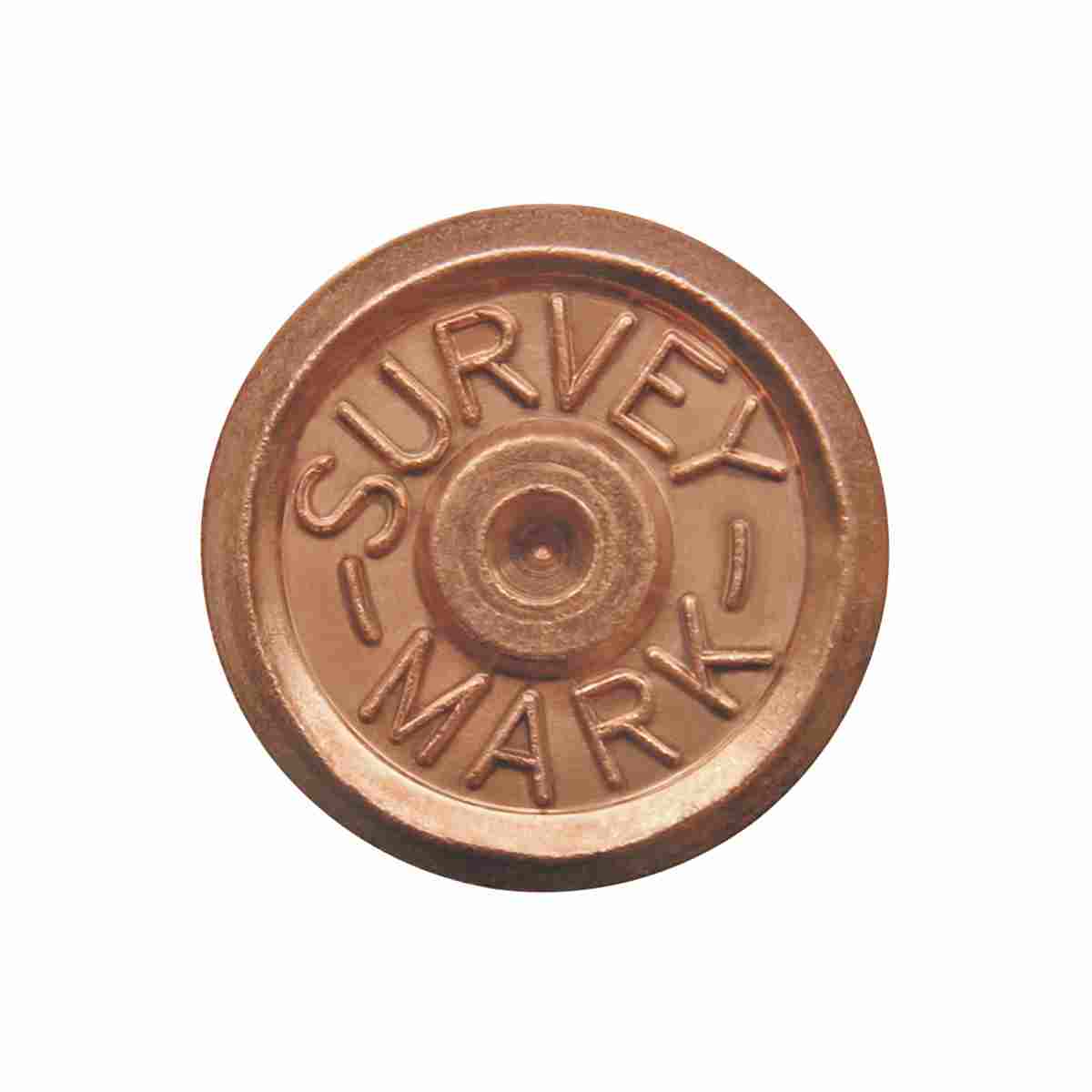 Kupferbolzen, Länge 40 mm, Kopf-Ø 30 mm Aufschrift "Survey Mark"