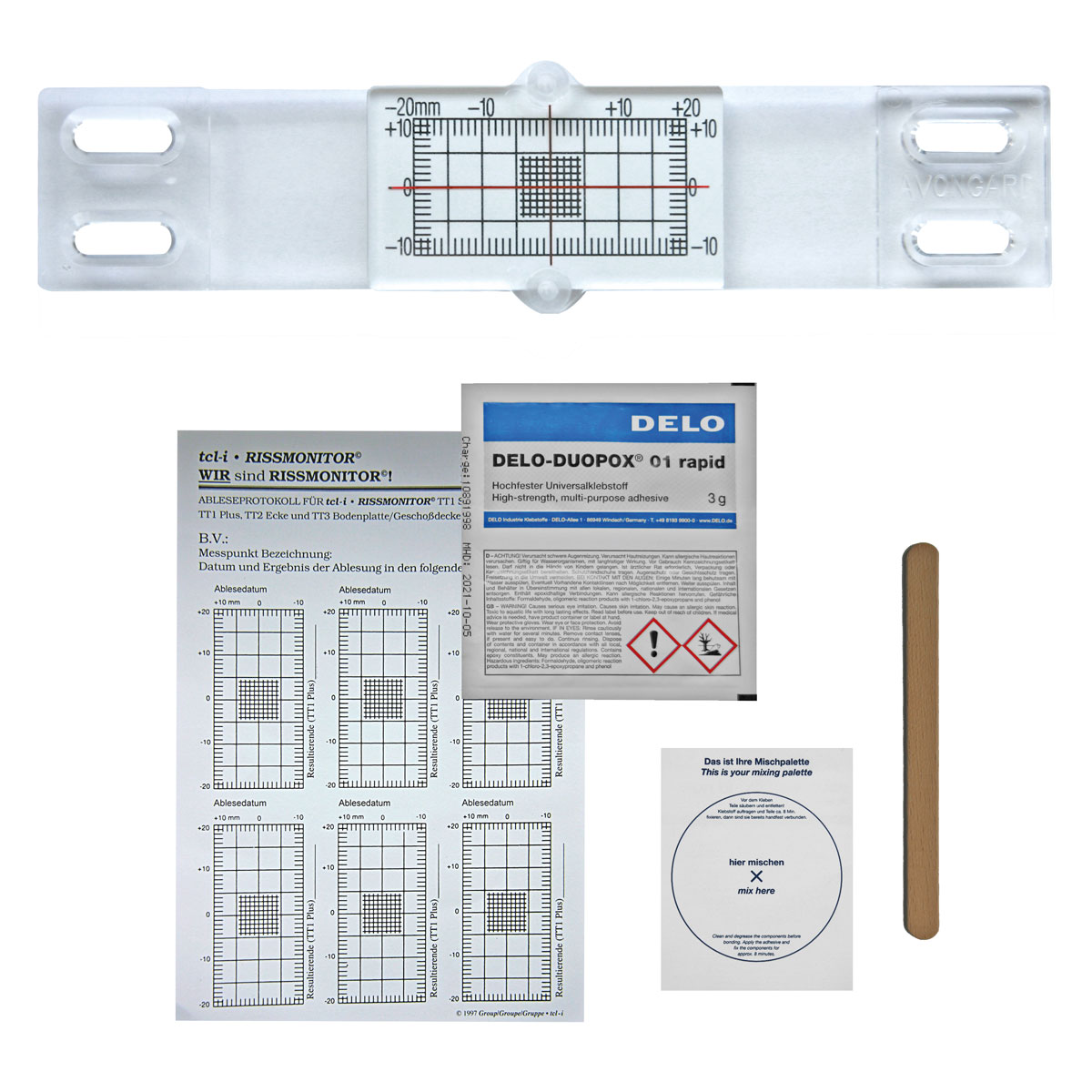 Riss-Monitor TT 1 Standard Anleitung, Ableseprotokoll und Kleber, Basis